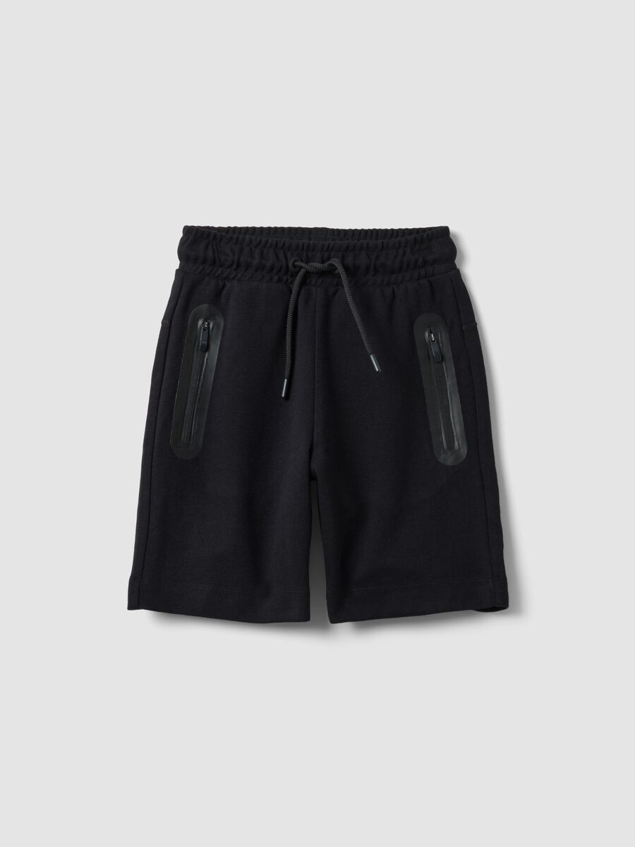 Bermuda blu in misto cotone con vita elasticizzata regular fit_0