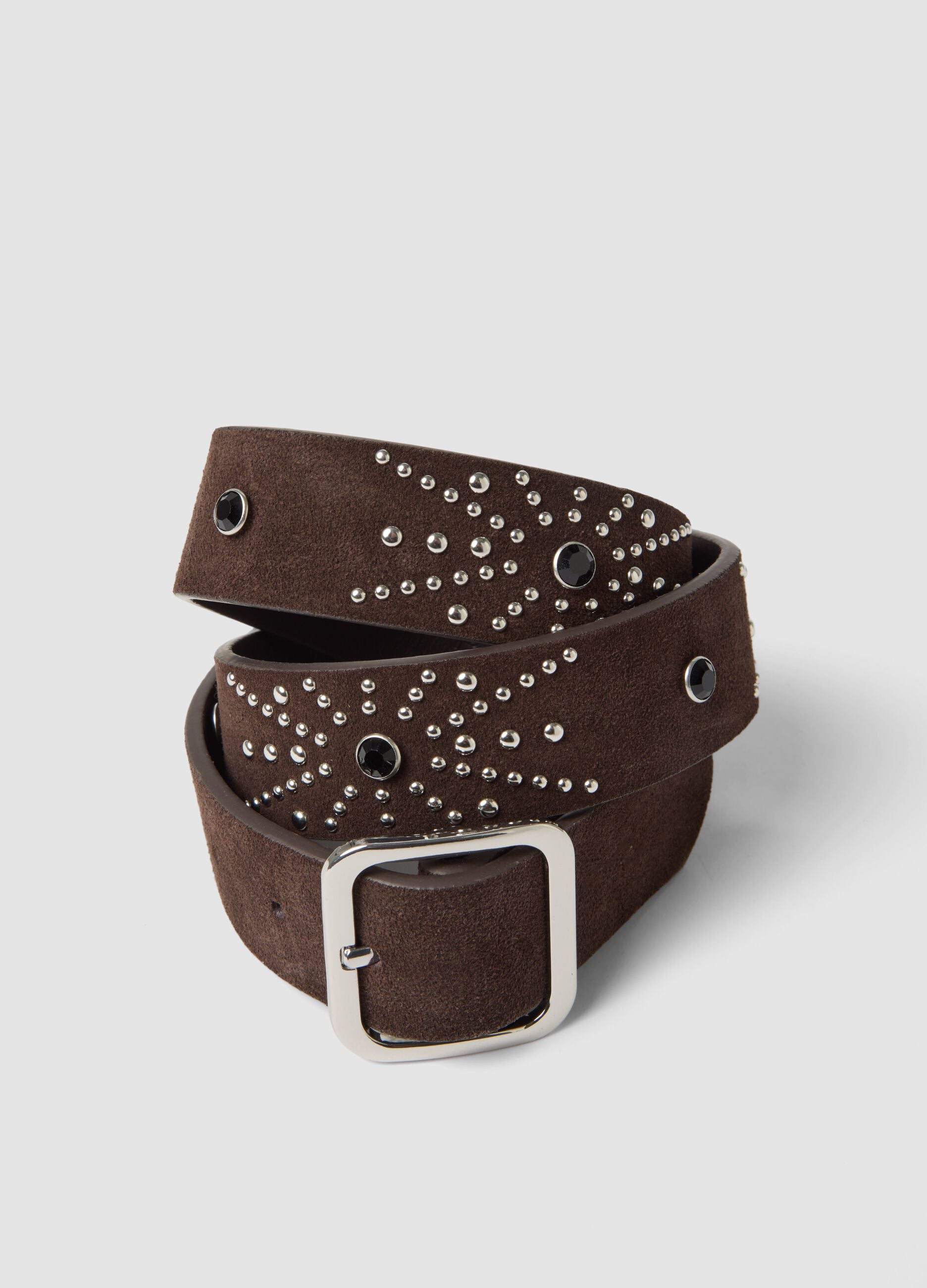 Brown Genuine Leather Studded Belt