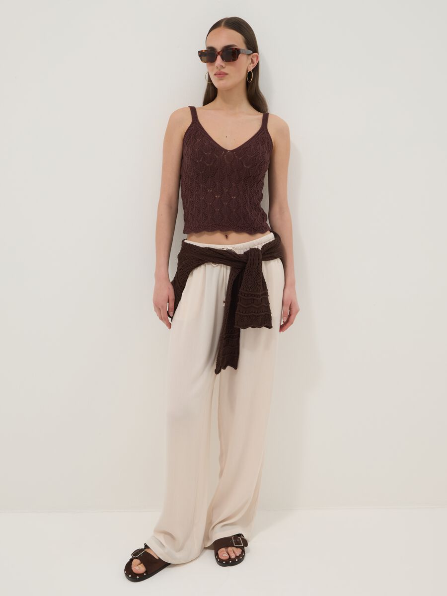 Brown pure cotton crochet waistcoat, regular fit_2