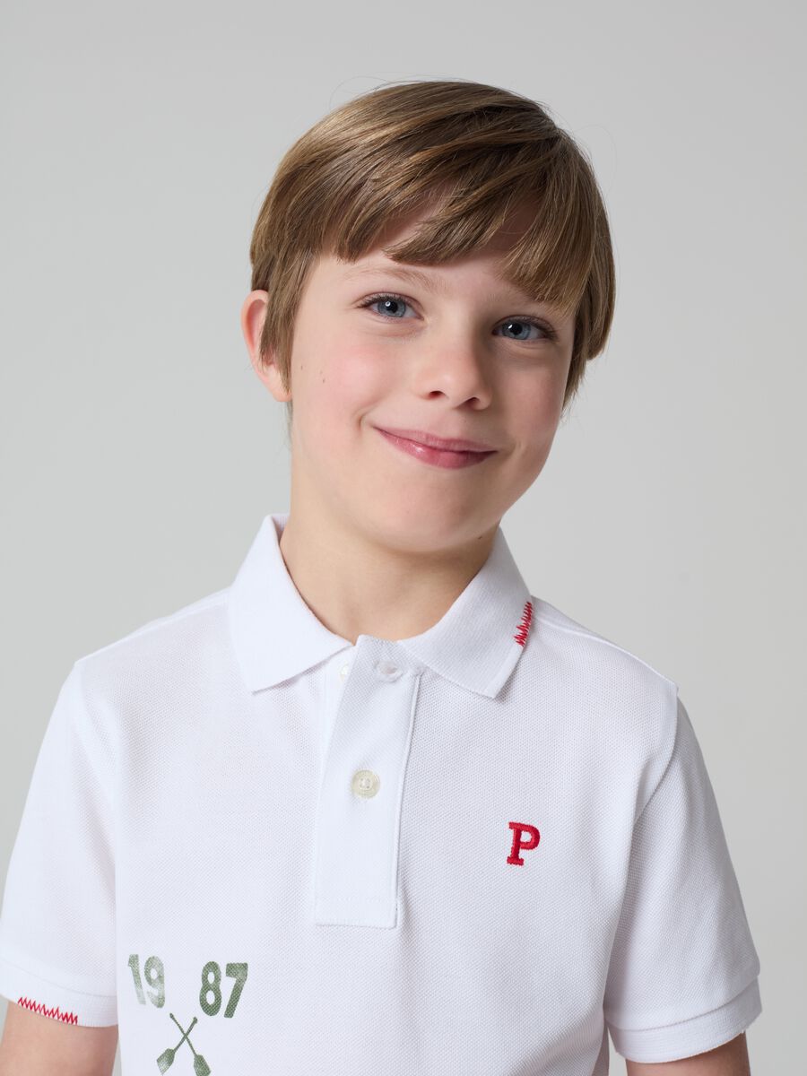 Piquet polo shirt with embroidery and print_1