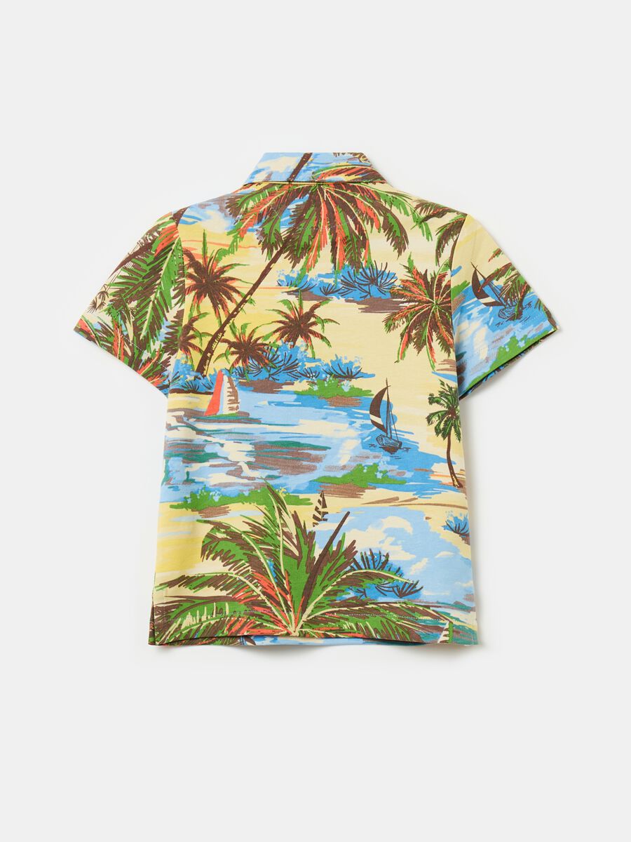 Cotton polo shirt with landscape print_3