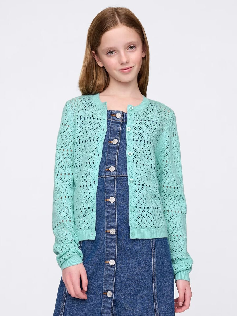 Green cardigan with openwork design_0