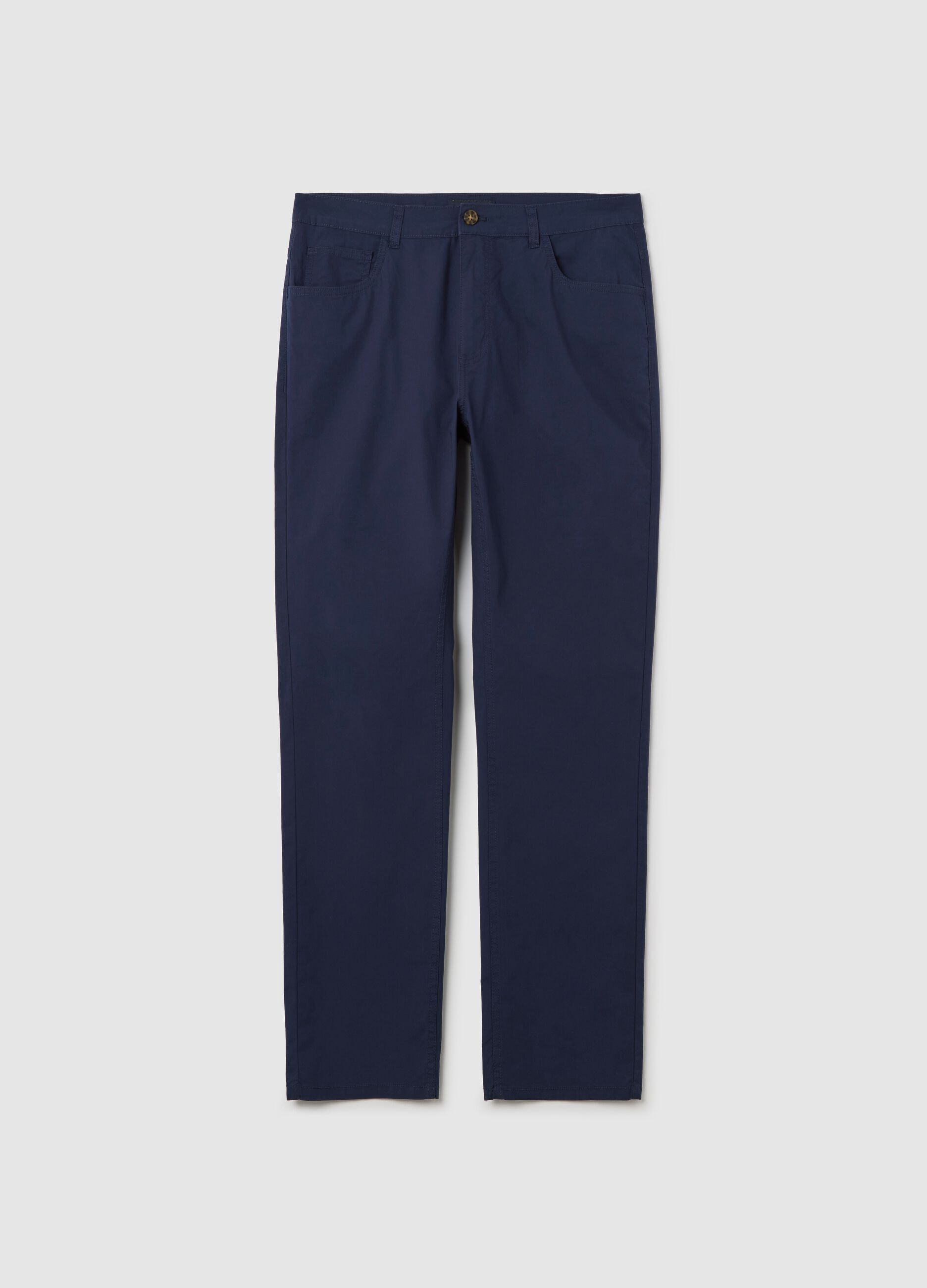 Blue chino trousers in stretch cotton with five pockets
