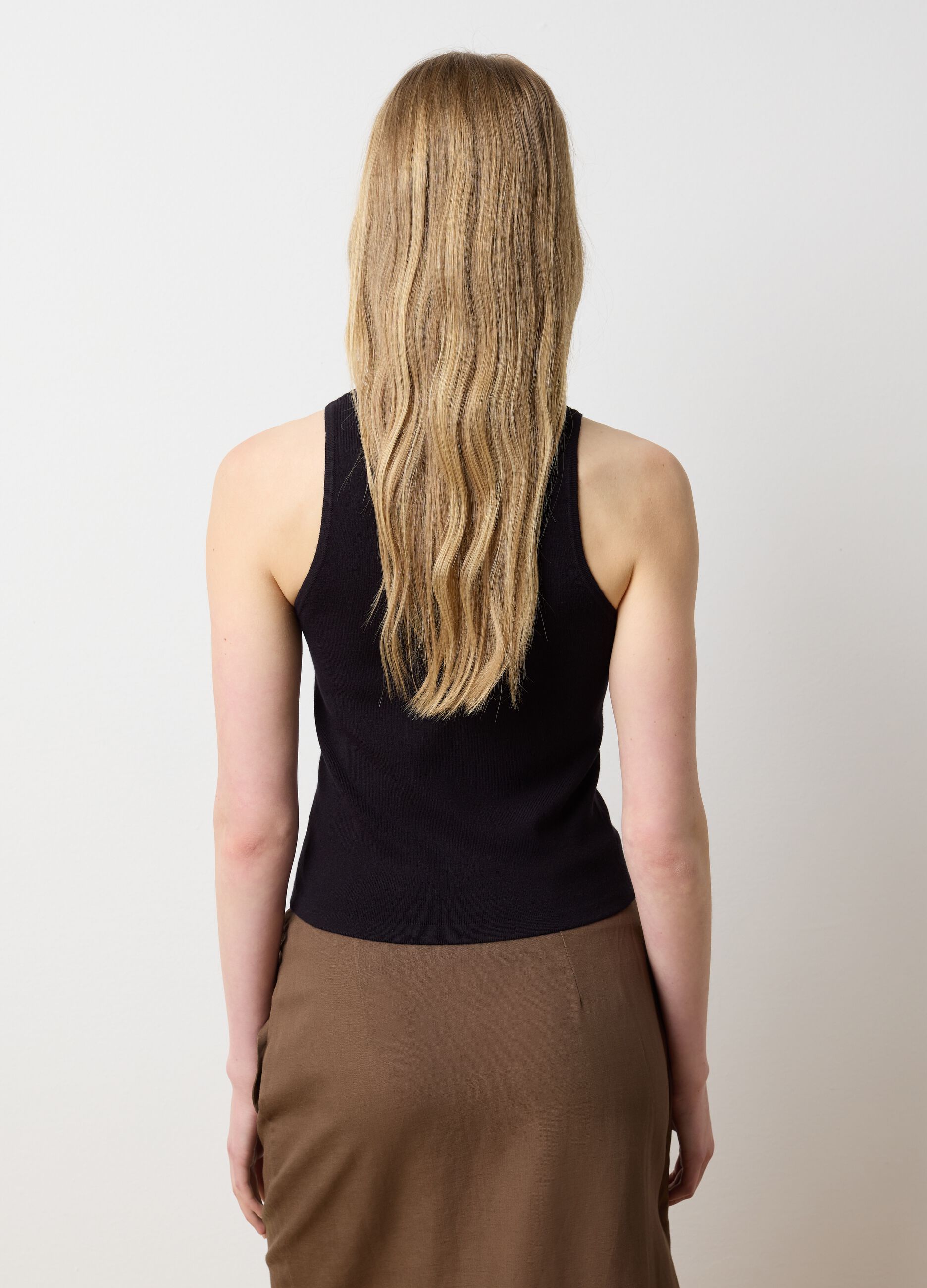 Canotta da donna in misto viscosa nera fitted