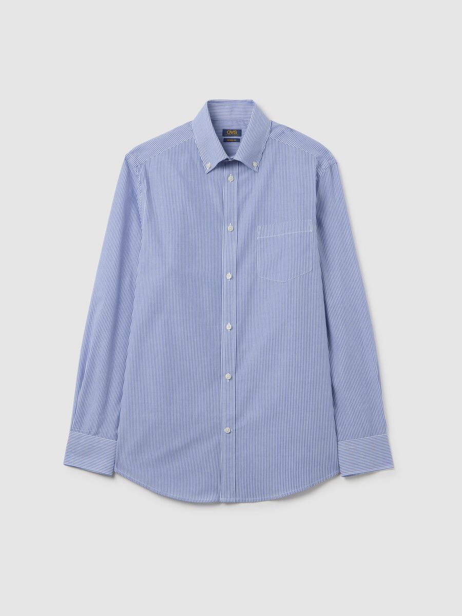 Camicia azzurra regolare in misto cotone_4