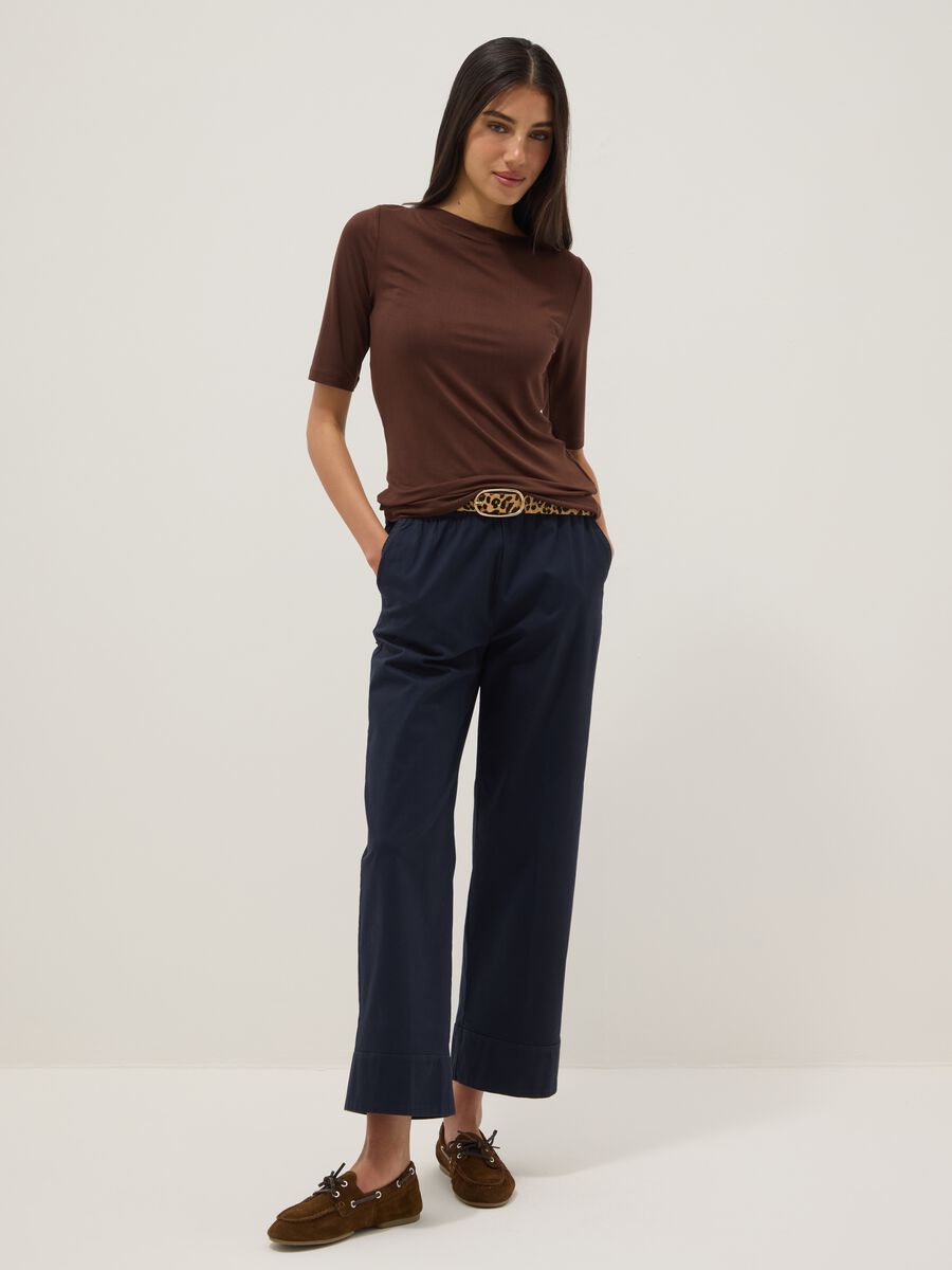 Brown stretch viscose t-shirt regular fit with boat neckline_2