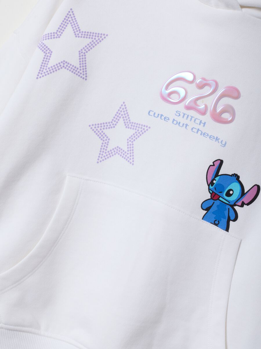 White cropped pure cotton hoodie with Lilo & Stitch print_1