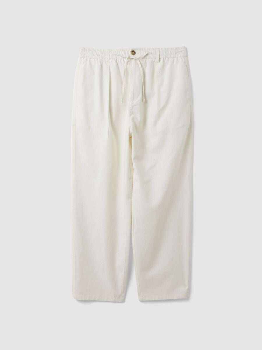 Pantaloni bianchi in misto lino e cotone con vita elasticizzata_4