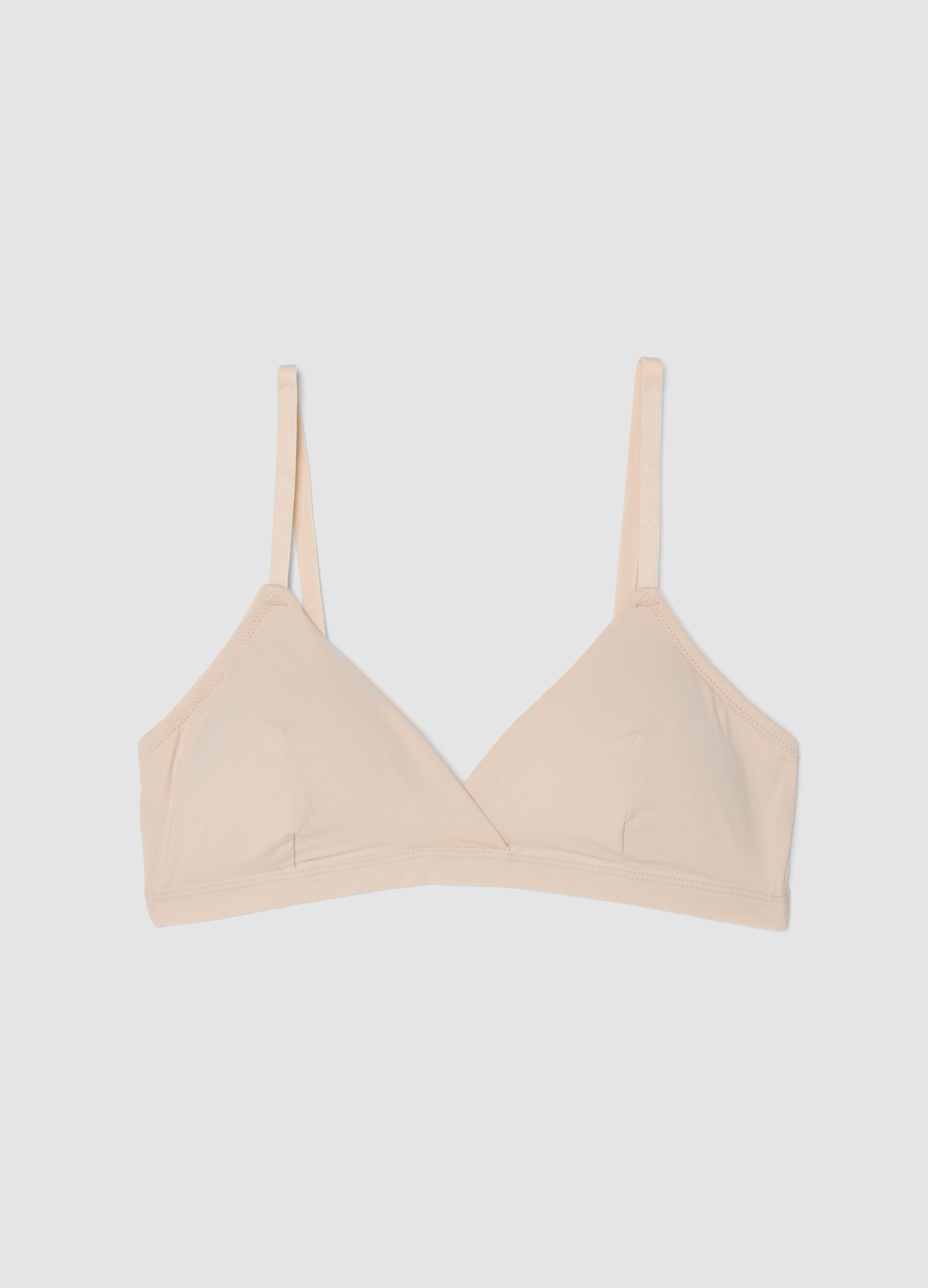 Beige triangle bra with removable padding in stretch fabric