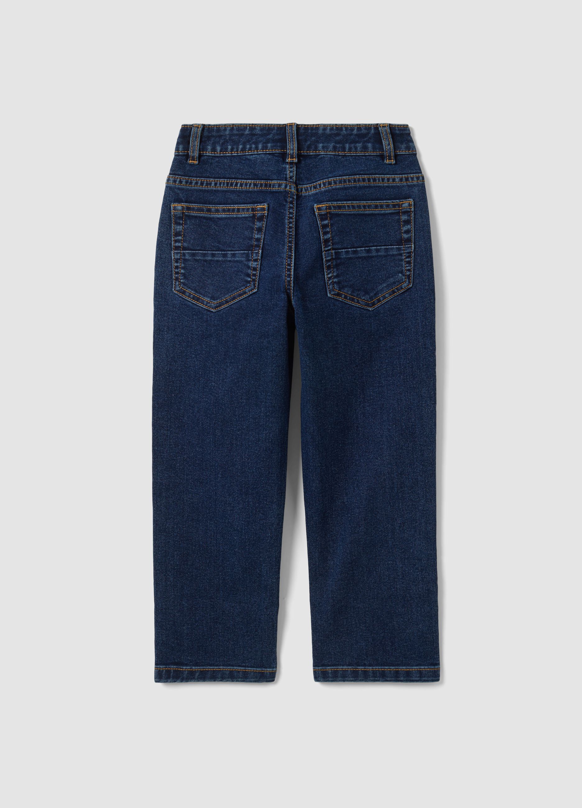 Dark blue stretch cotton straight-fit jeans for boys