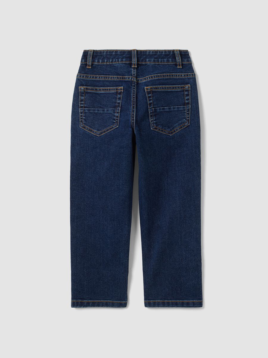 Jeans blu scuro in cotone elasticizzato straight fit per bambino_1