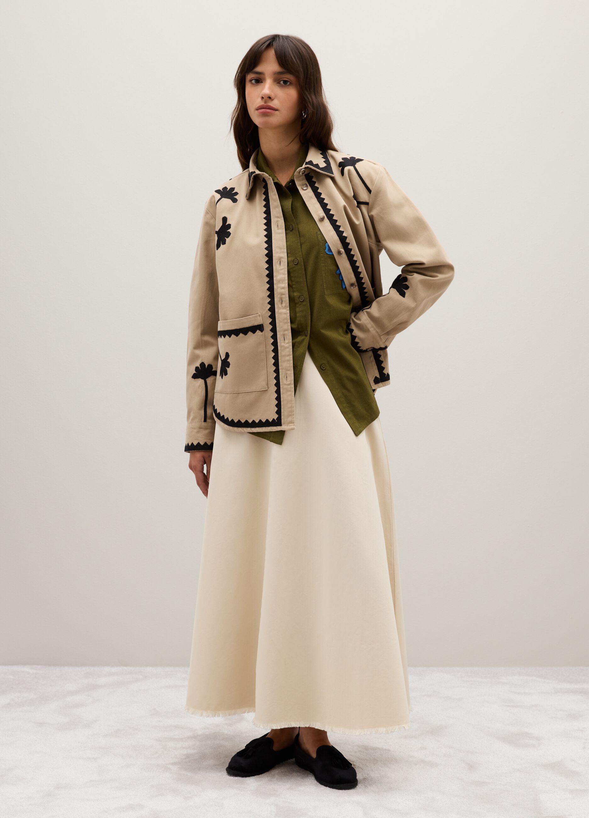 Beige jacket in pure multicolor cotton regular fit