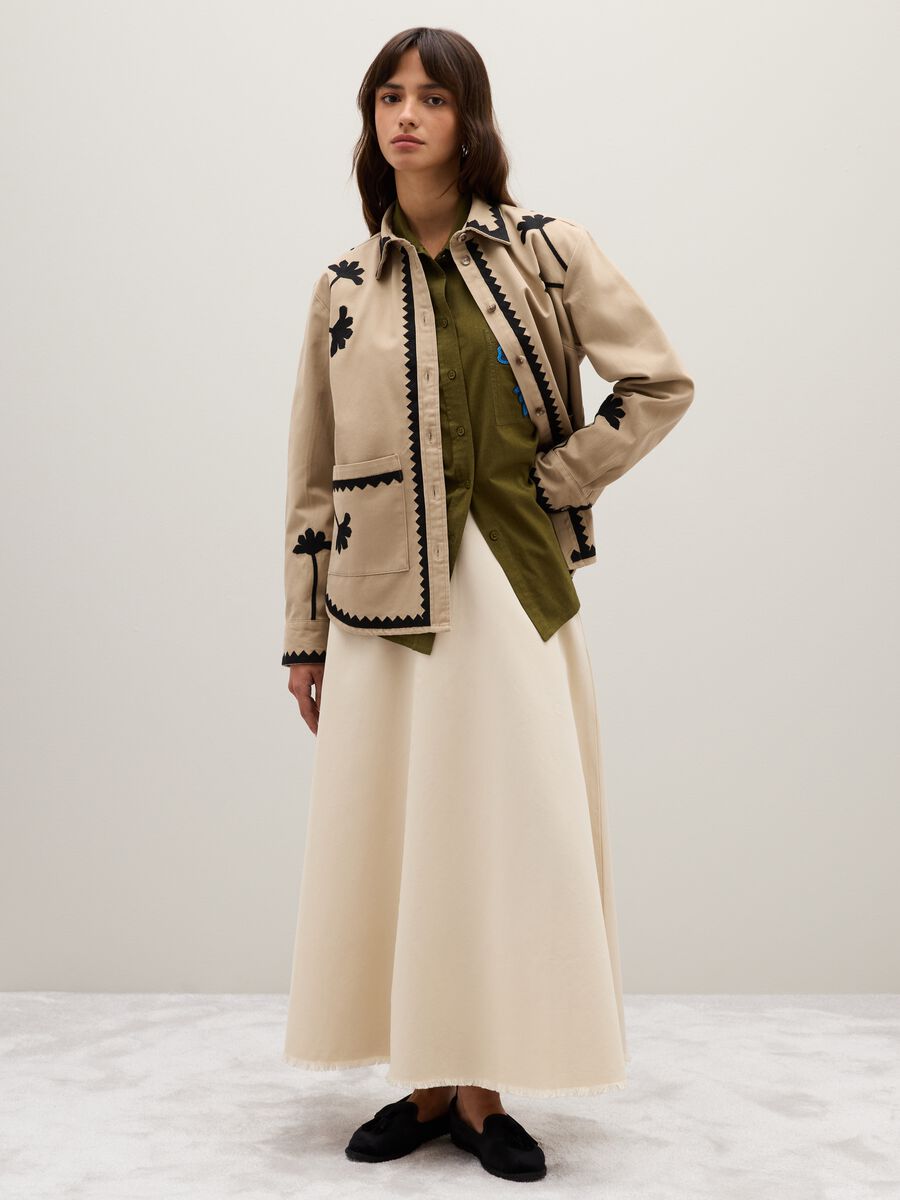 Beige jacket in pure multicolor cotton regular fit_1