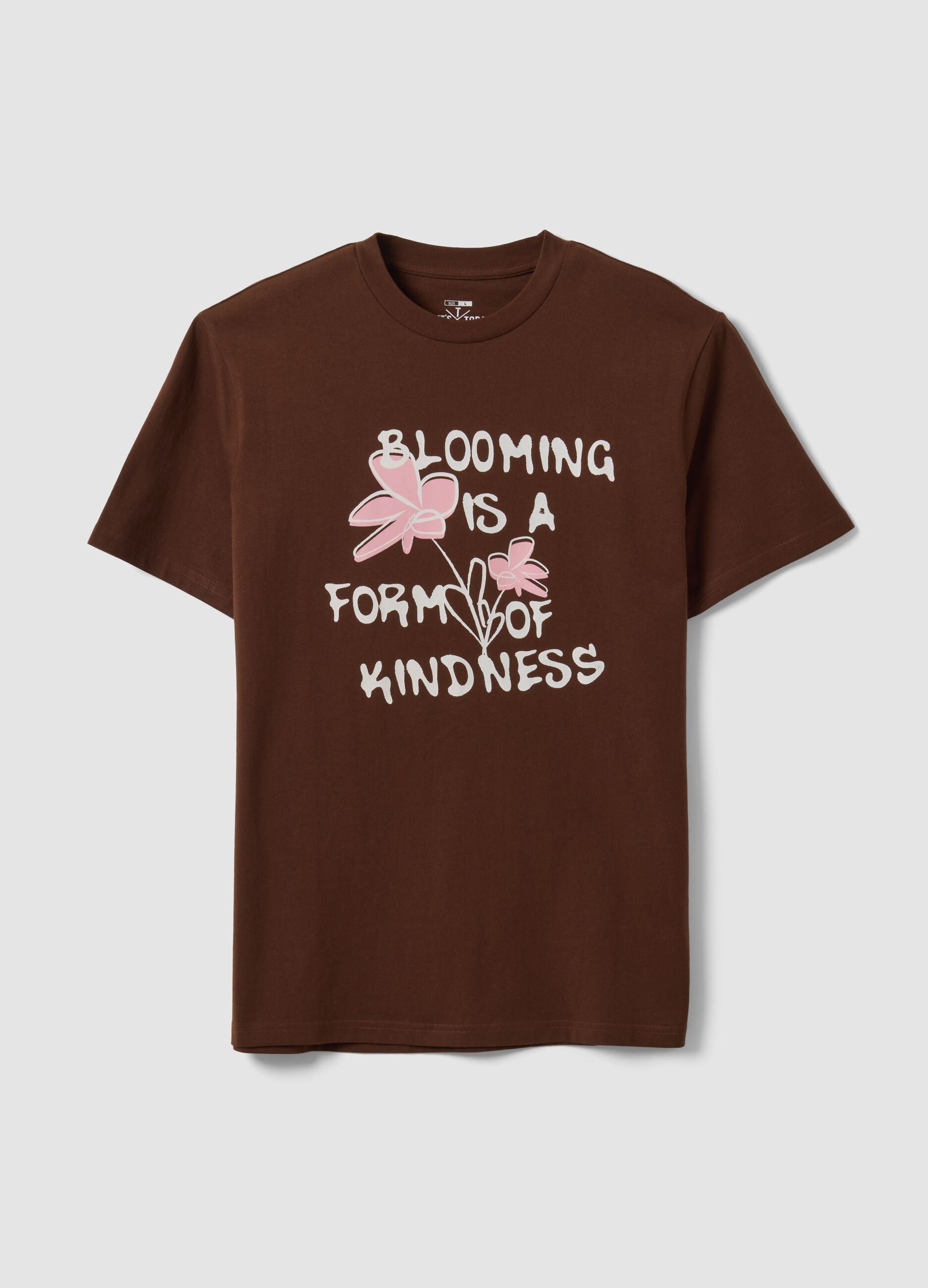 Brown pure cotton jersey slogan T-shirt, regular fit