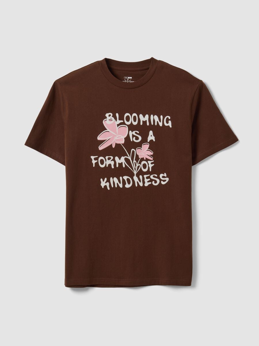 Brown pure cotton jersey slogan T-shirt, regular fit_4