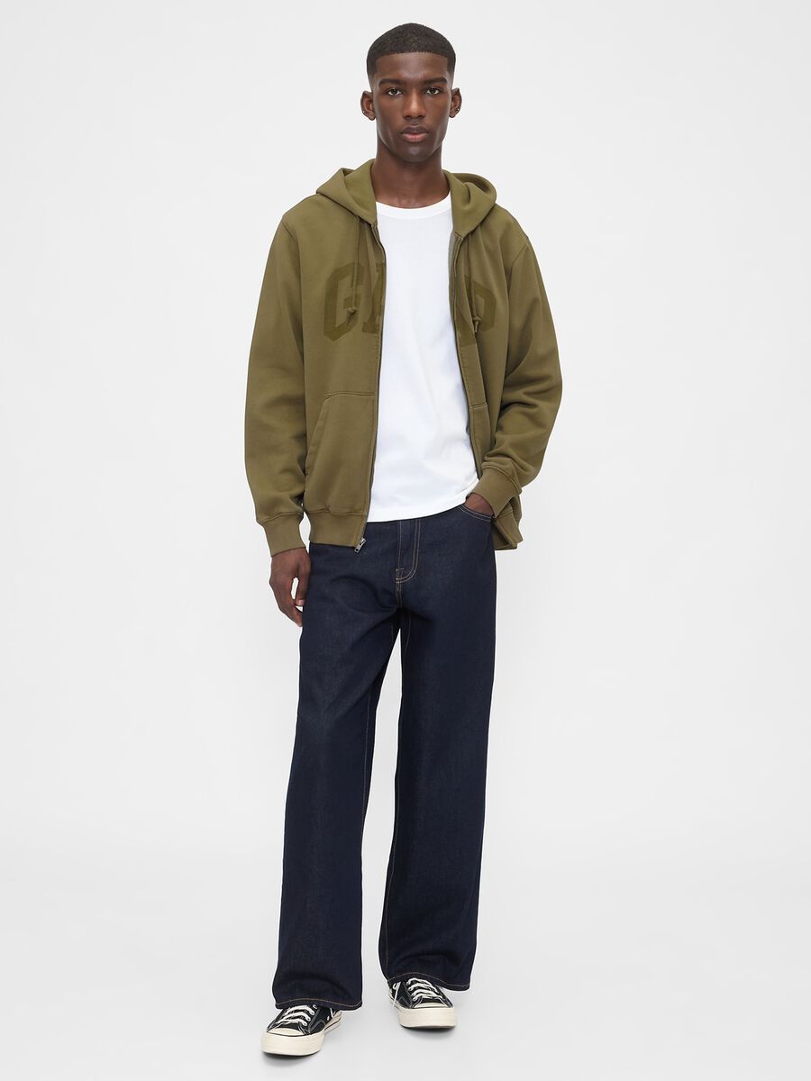 Green cotton blend zip-up hoodie_2