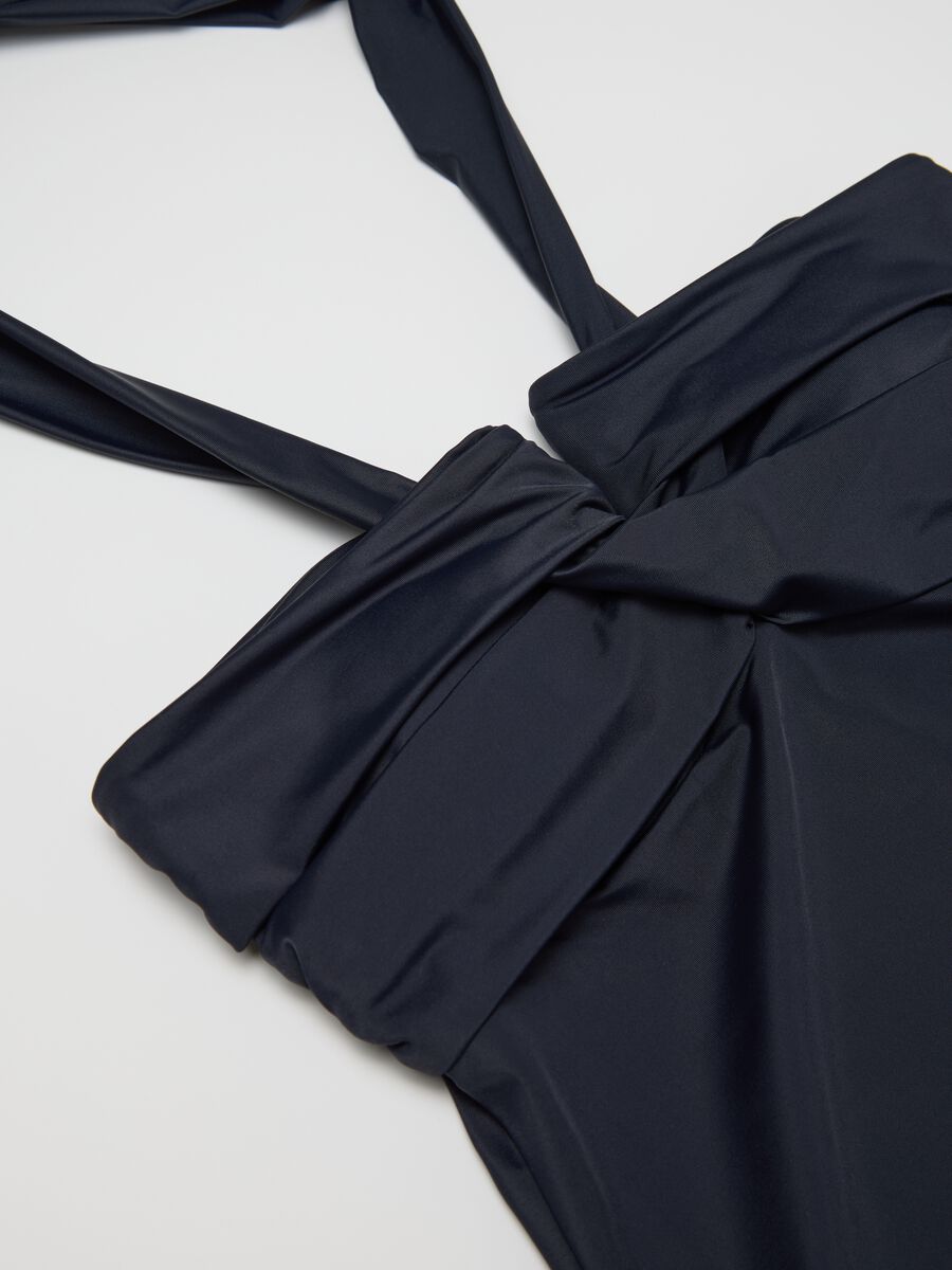 Women’s blue one-piece costume in stretch fabric with gathering_5