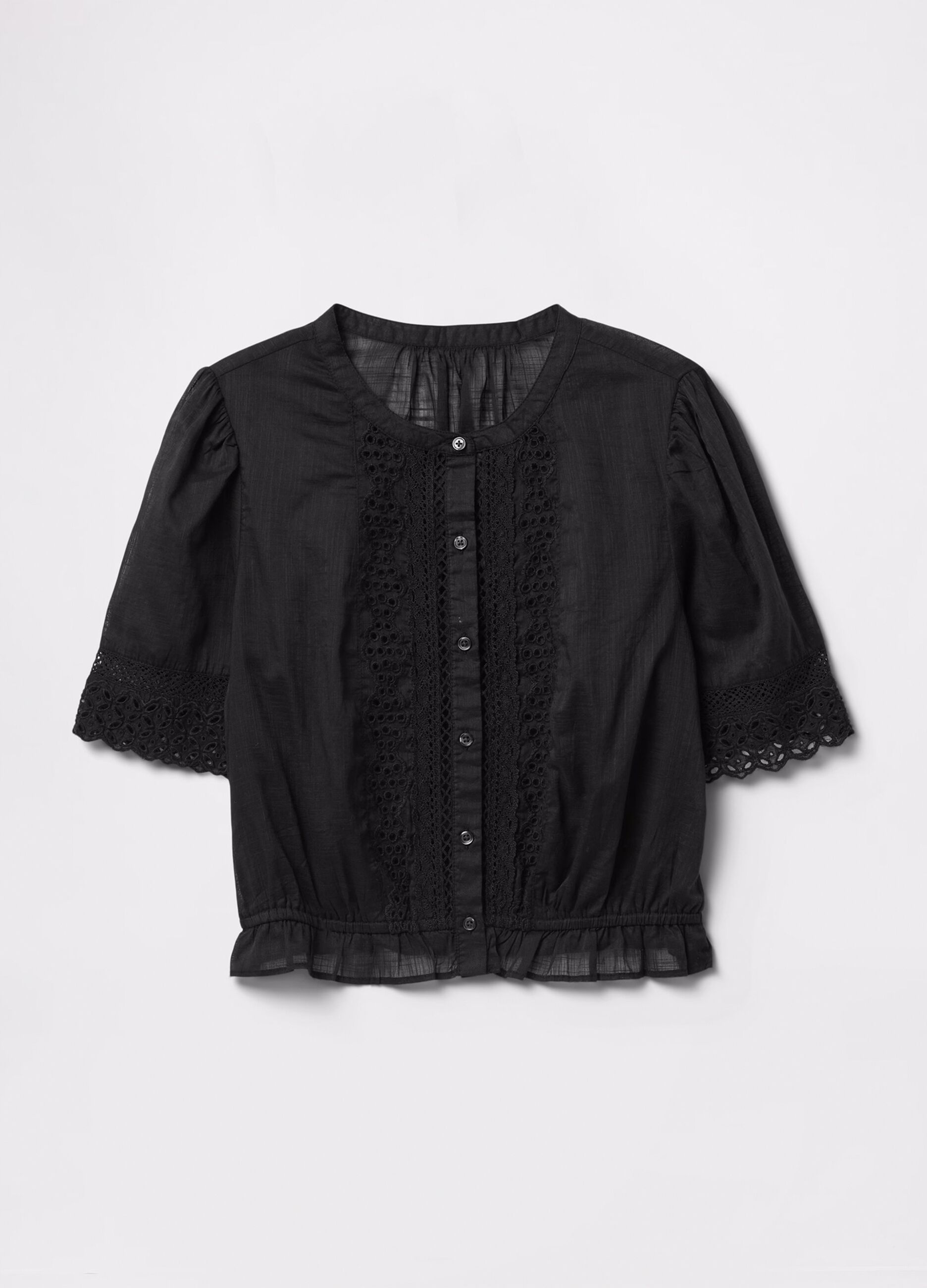 Black blouse with embroidery in cotton