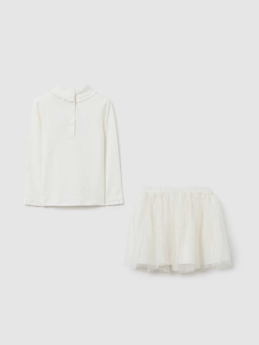 White stretchy cotton girl top and skirt set_1