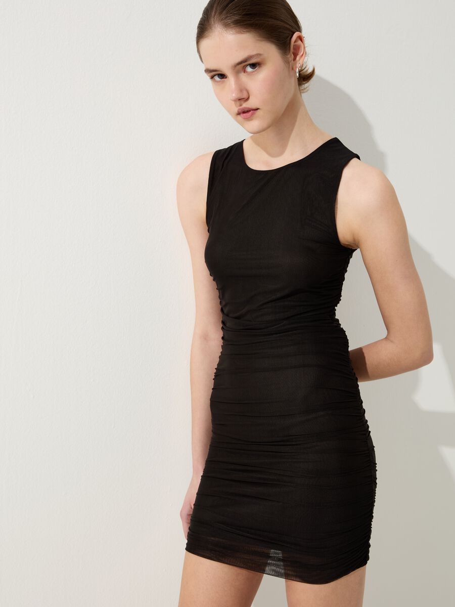 Short mesh dress with gathering_1
