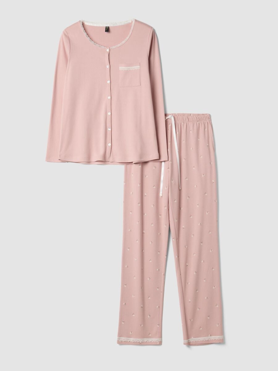 Mauve purple organic cotton crew-neck pyjamas_0