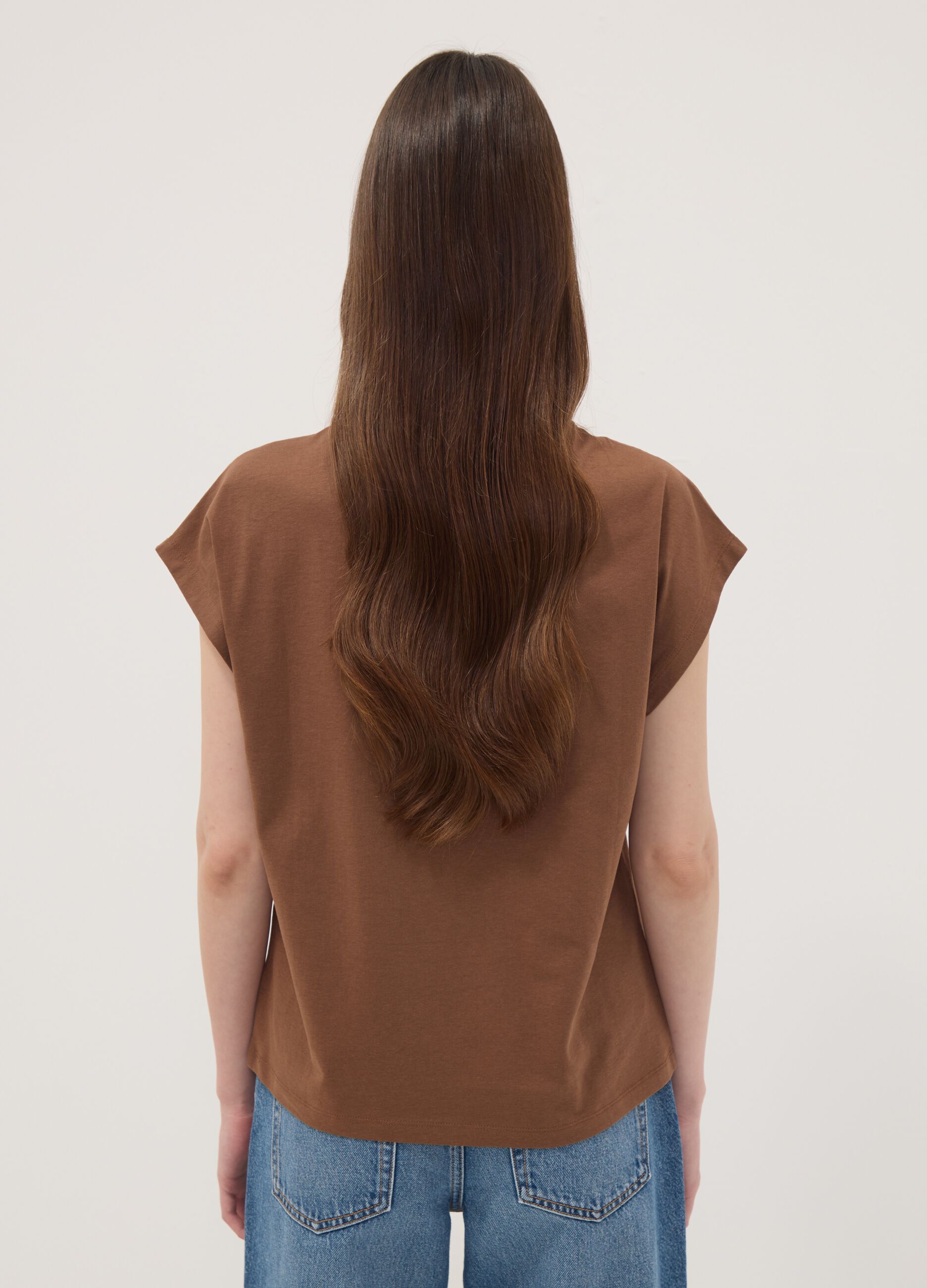 Brown pure cotton short-sleeve regular fit T-shirt