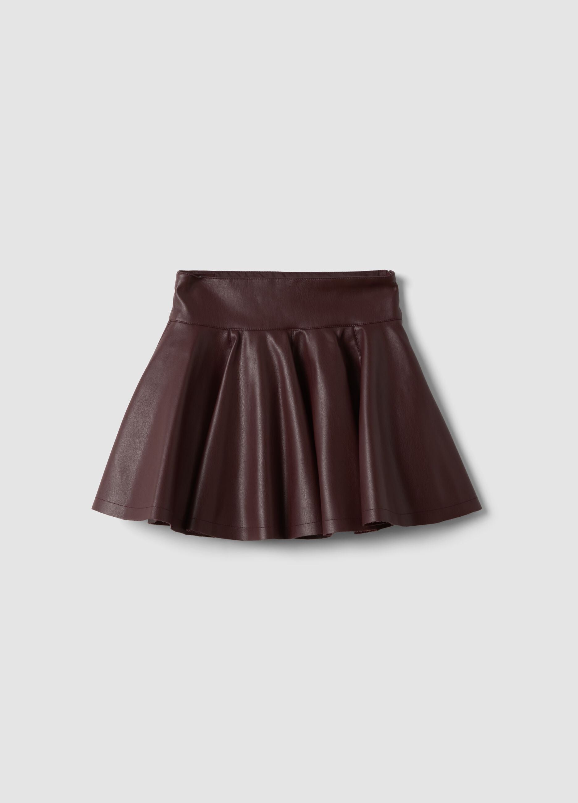 Brown circle skirt with coated-effect finish