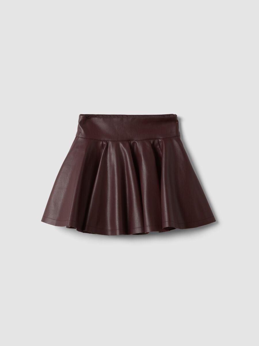 Brown circle skirt with coated-effect finish_0