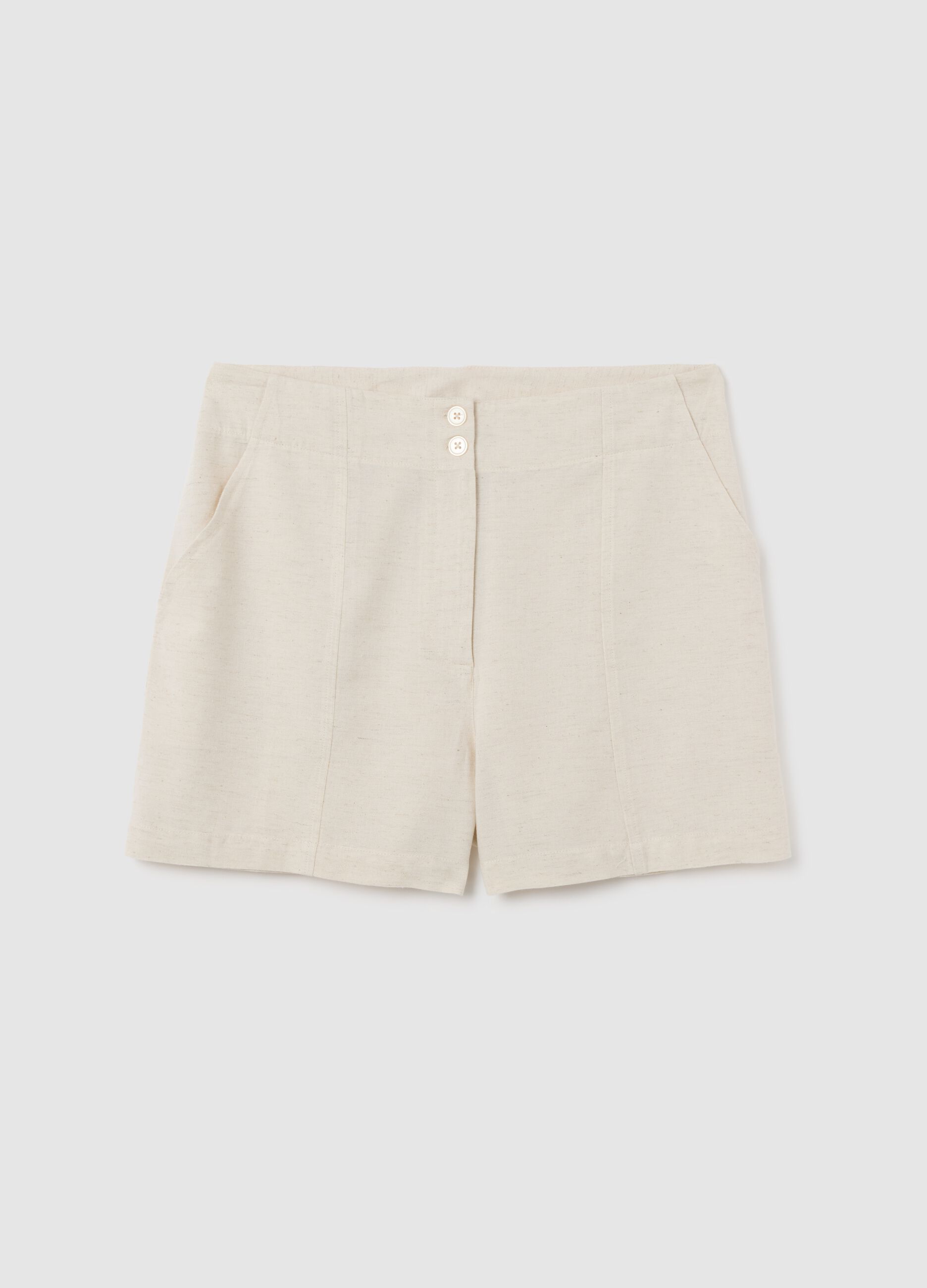 Shorts da donna in misto lino beige regular fit
