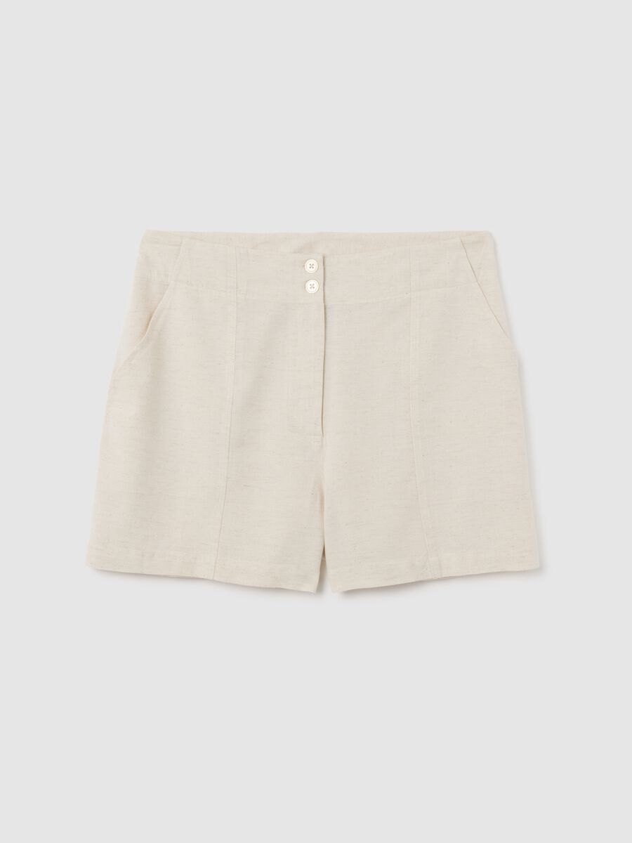 Women's regular fit beige linen blend shorts_0