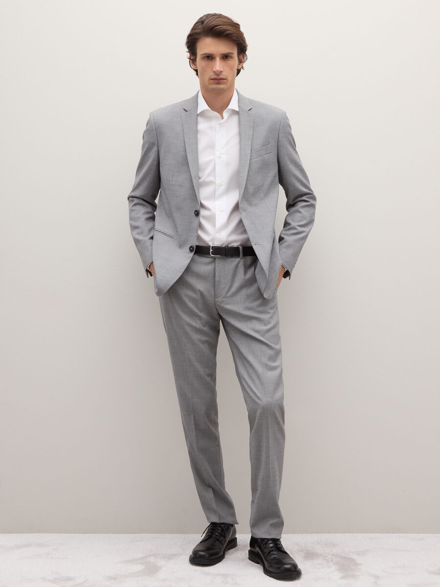 Grey Slim Fit Blazer with Buttons_1