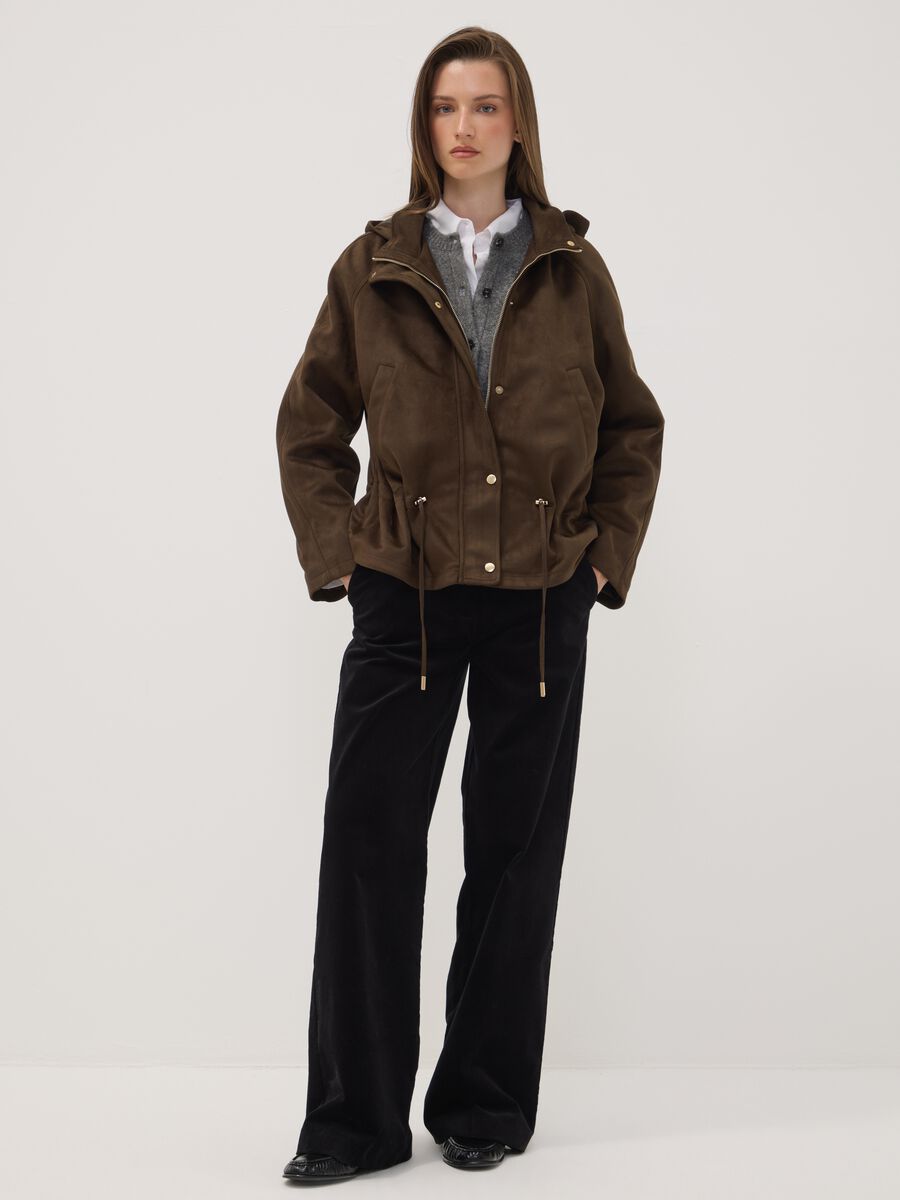 Brown parka with hood, zip and press-stud fastening_2
