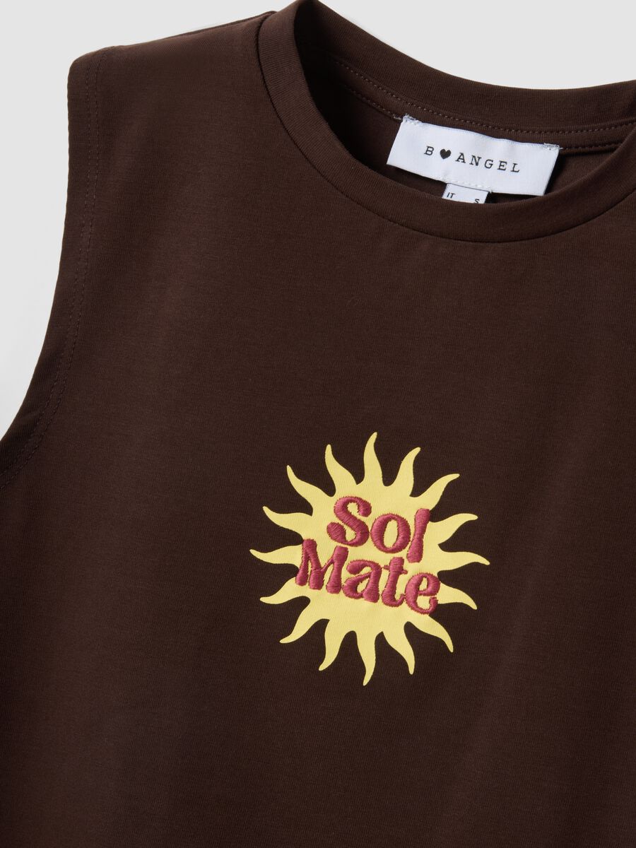 Tank top in cotone elasticizzato marrone regular fit con stampa_5