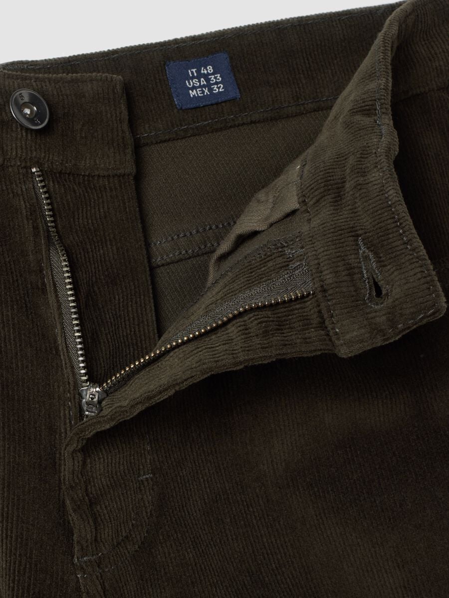 Green regular-fit ribbed stretch cotton trousers_1