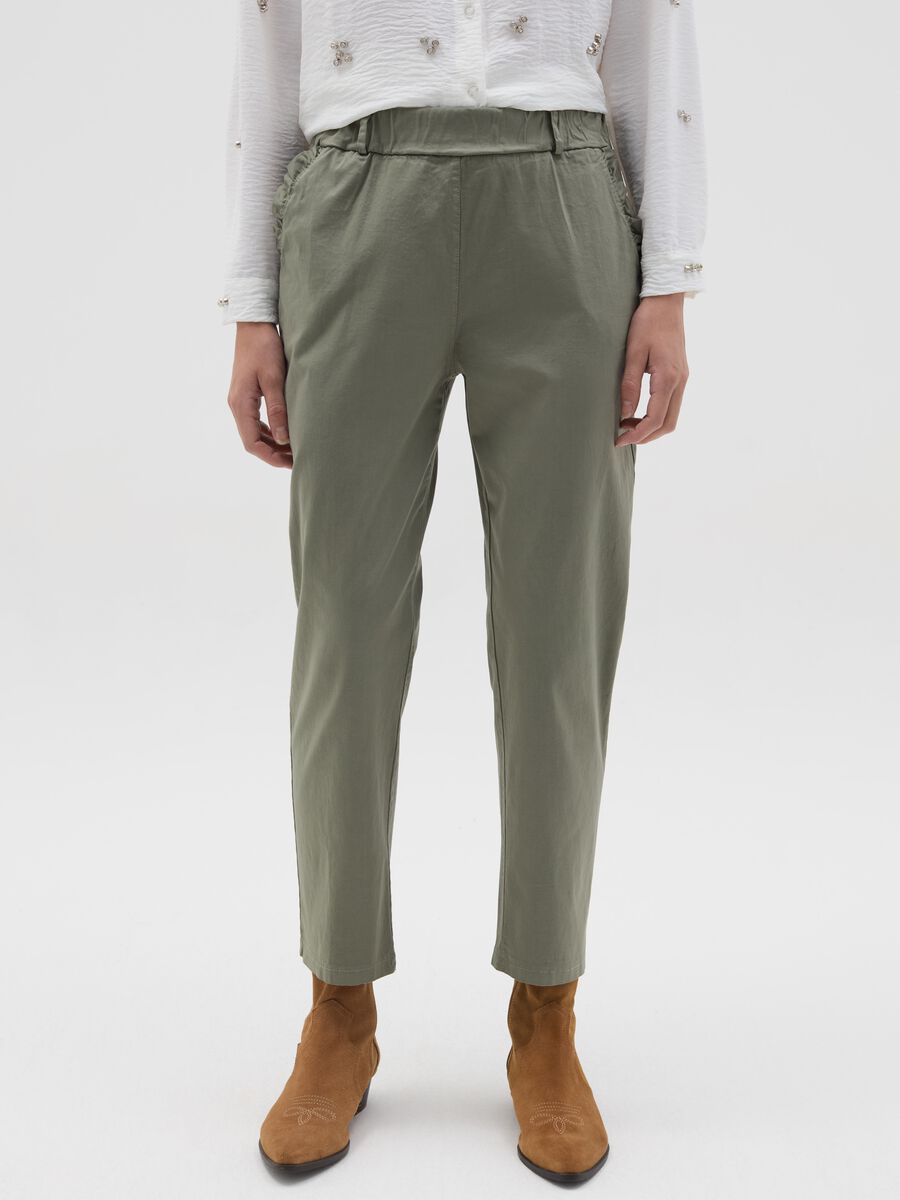Stretch cotton trousers with drawstring_1