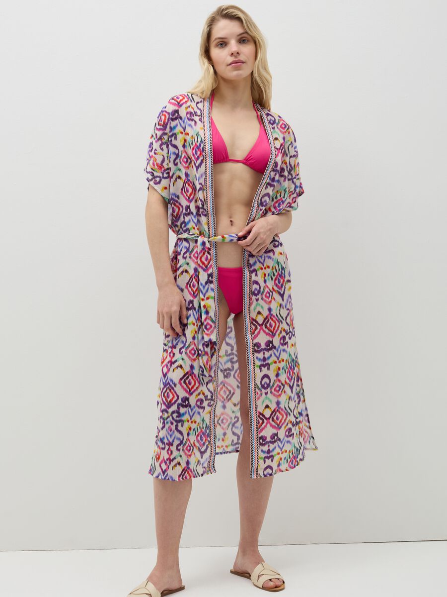 Kimono lungo copri costume stampa ikat_0