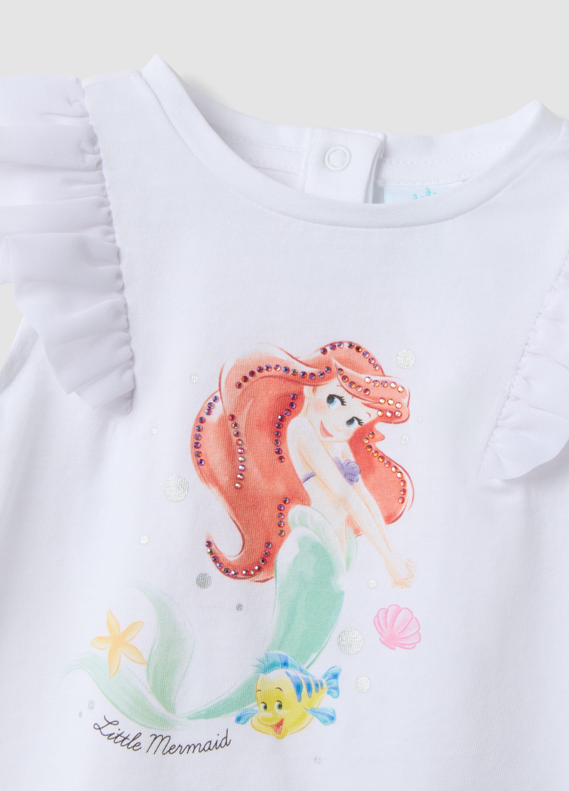 White stretch cotton set with top and shorts for baby girl, regular fit