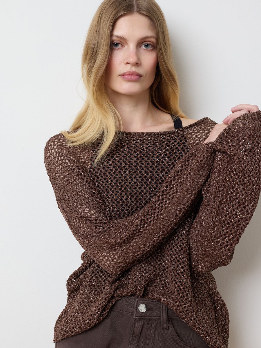 Les Copains Brown Mesh Sweater_2