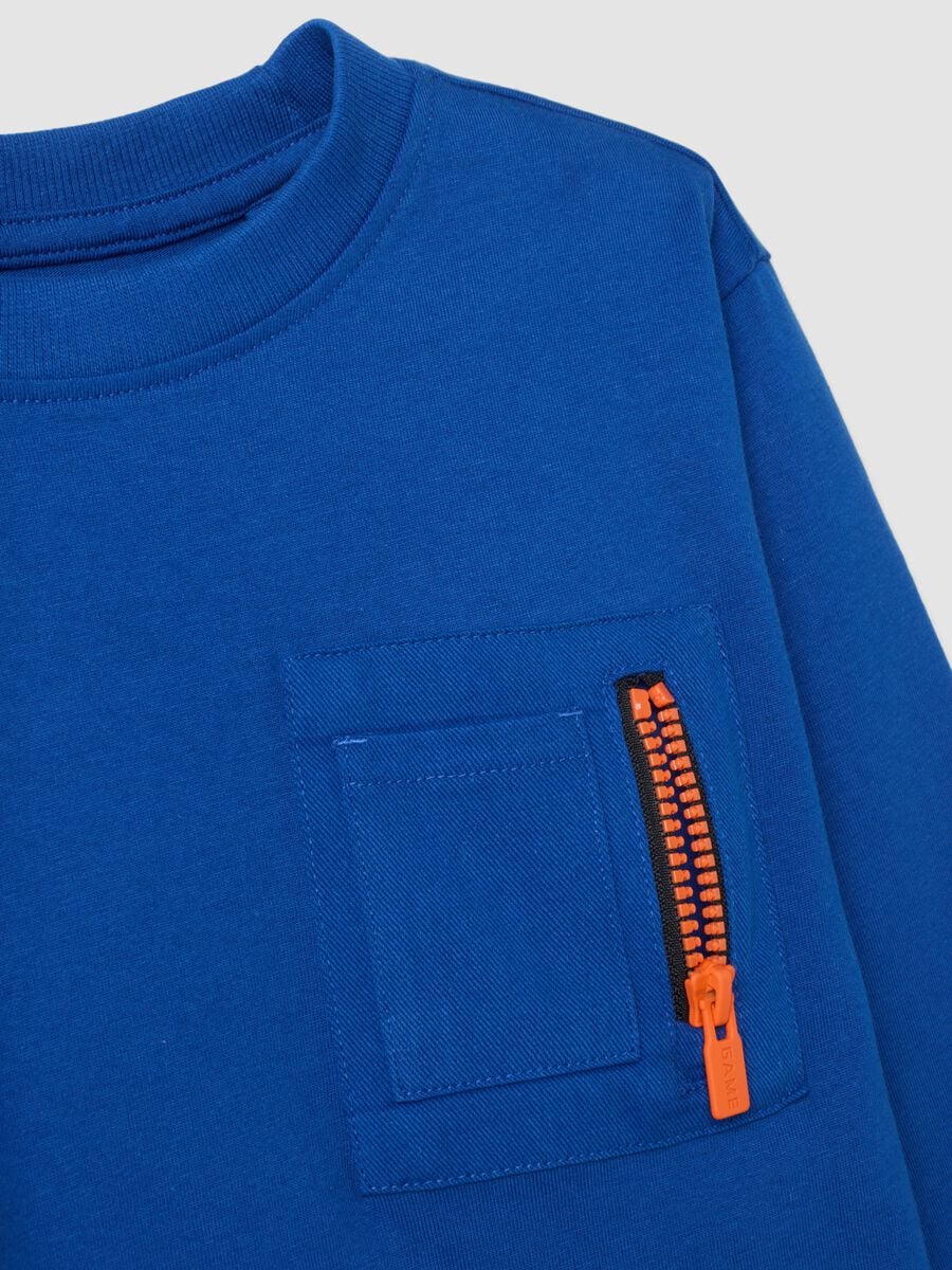 T-shirt blu in puro cotone con girocollo over fit_3