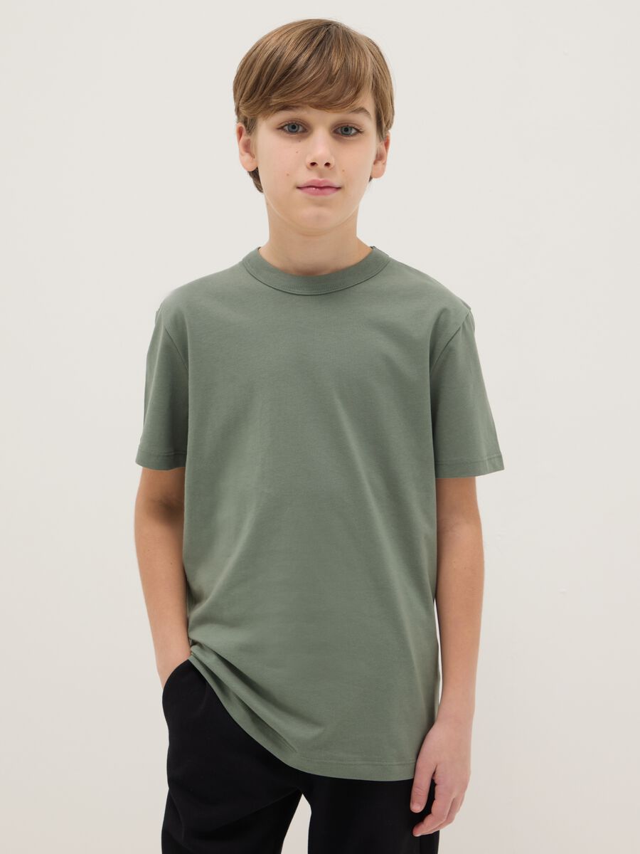 Boys' green crew-neck T-shirt in pure cotton over fit_0