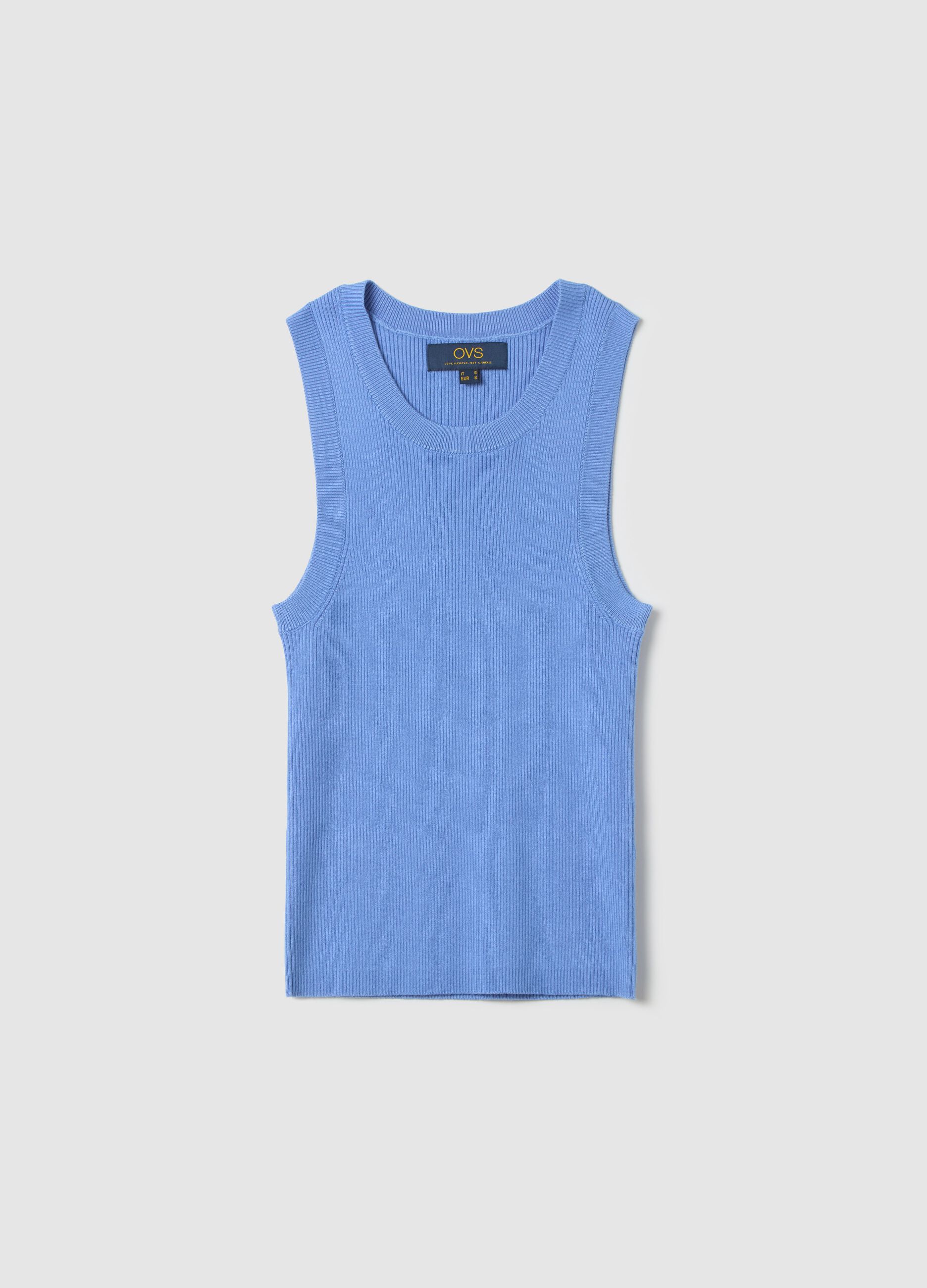 Ribbed tank top with halter neck