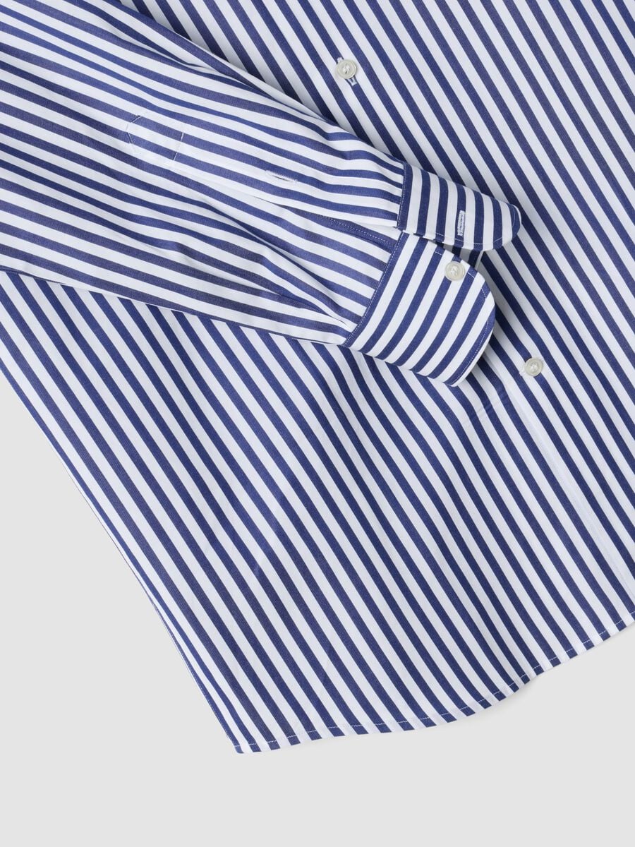 Camicia blu a righe in puro cotone_1