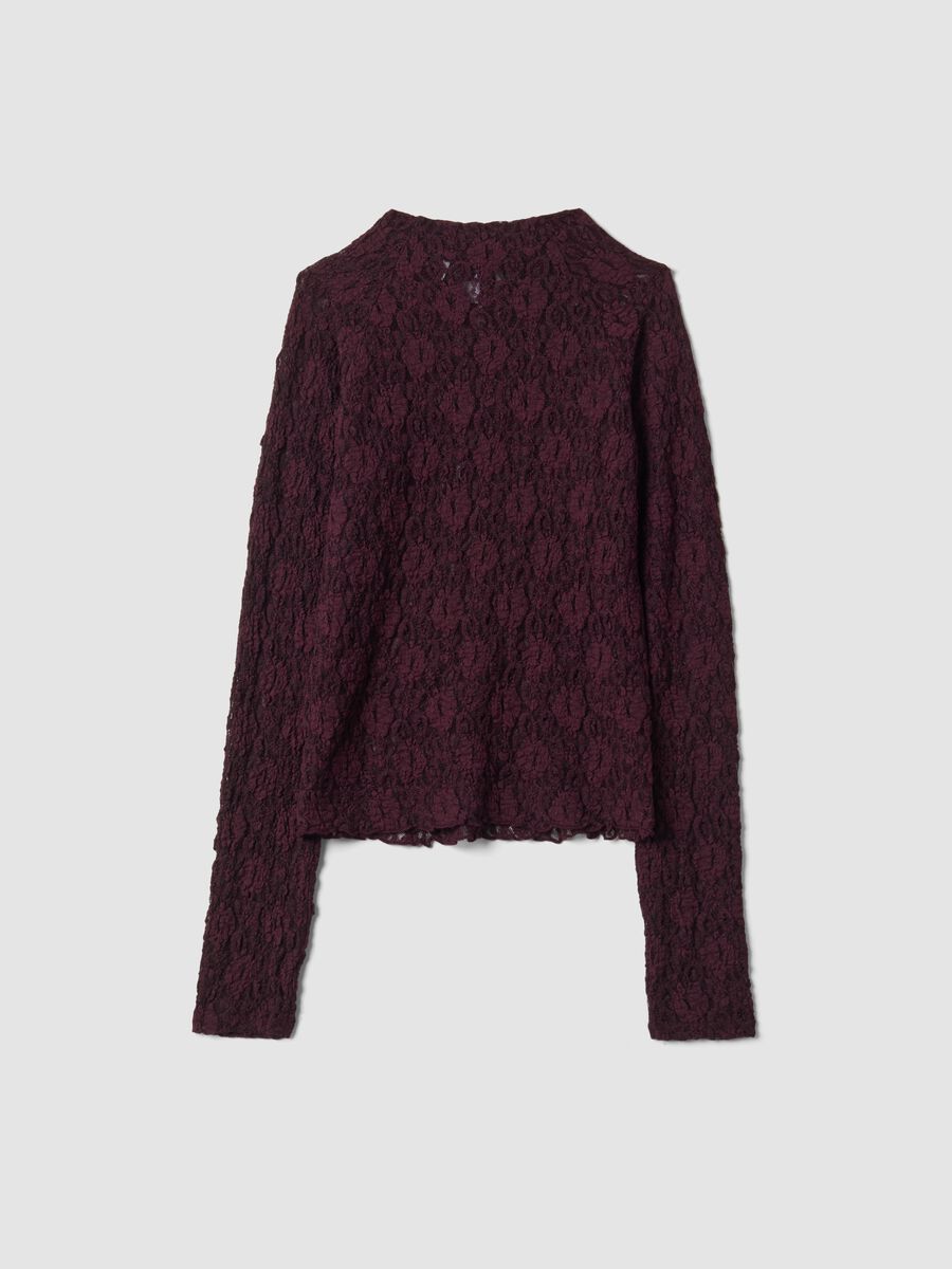 Purple perforated stretch T-shirt with raised collar_6