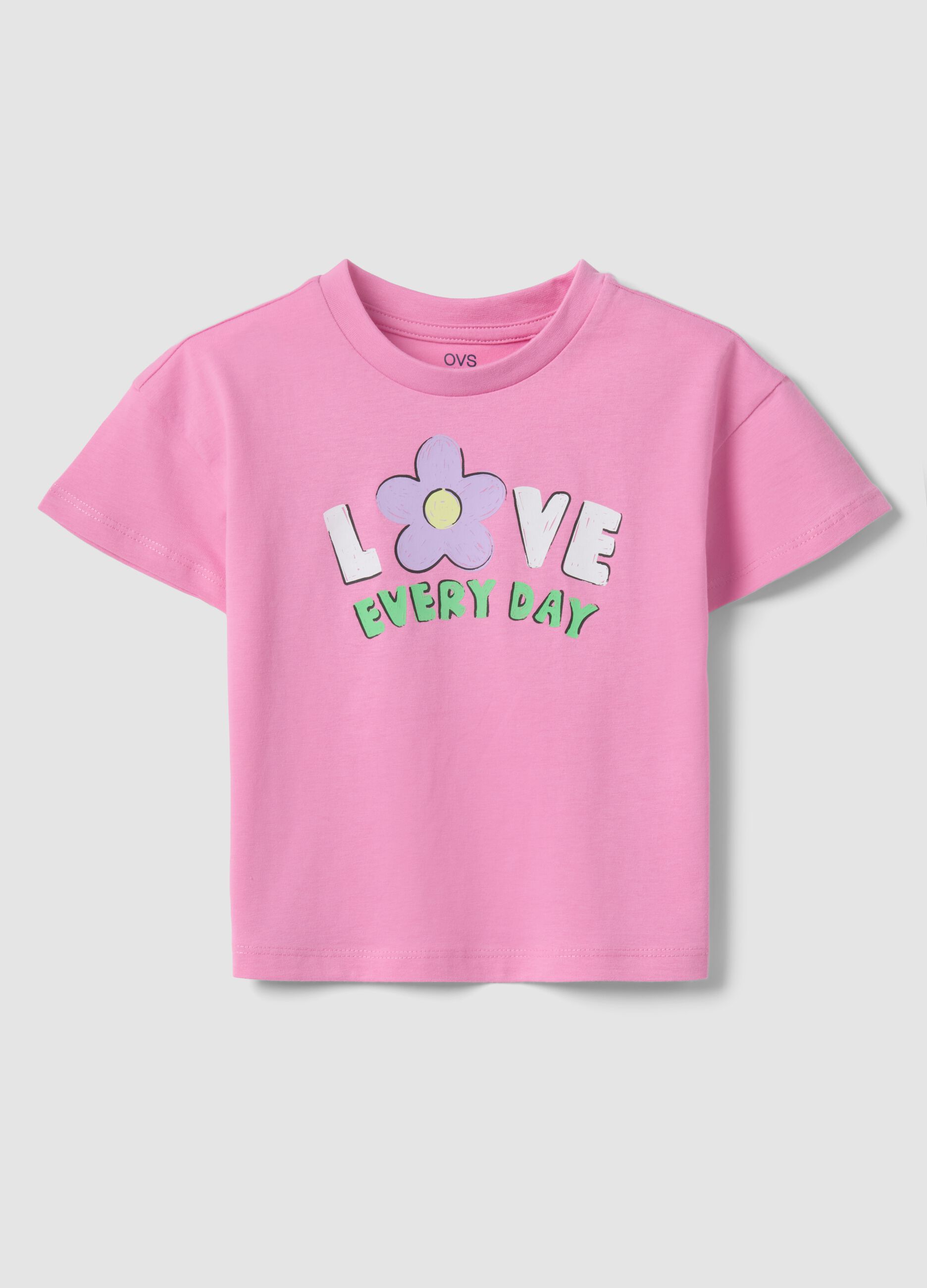 T-shirt in puro cotone rosa regular fit da bambina con stampa