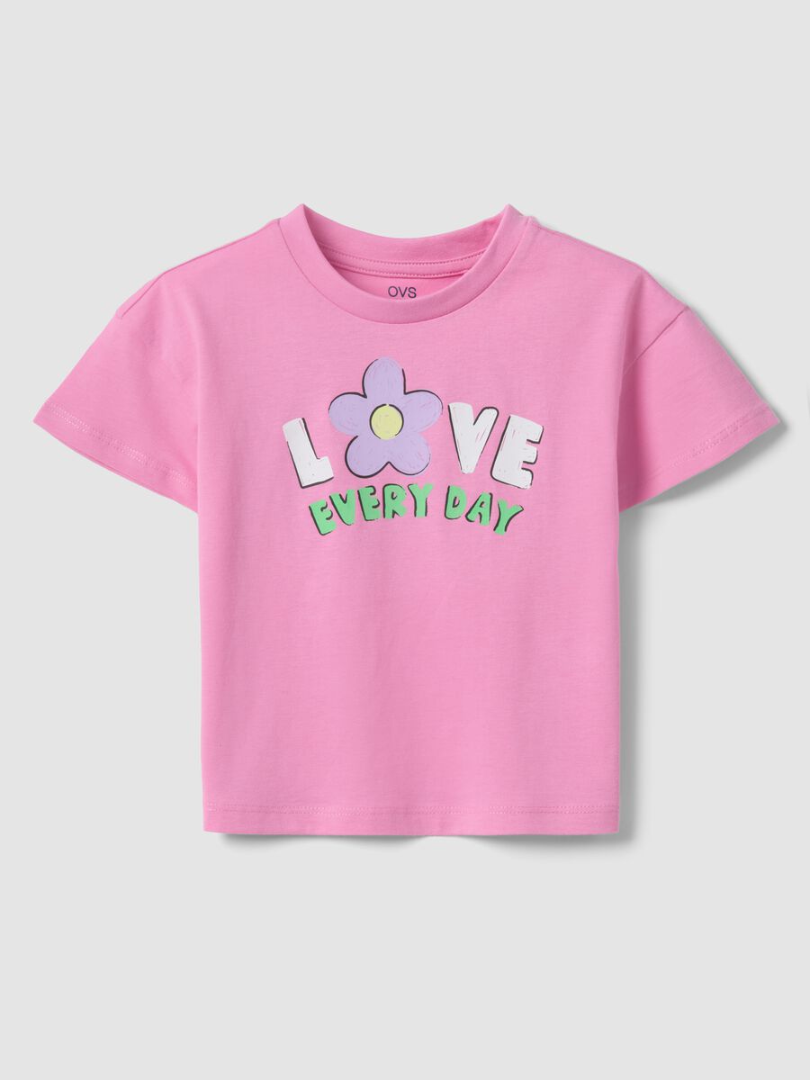Girl's regular fit pink pure cotton T-shirt with print_0