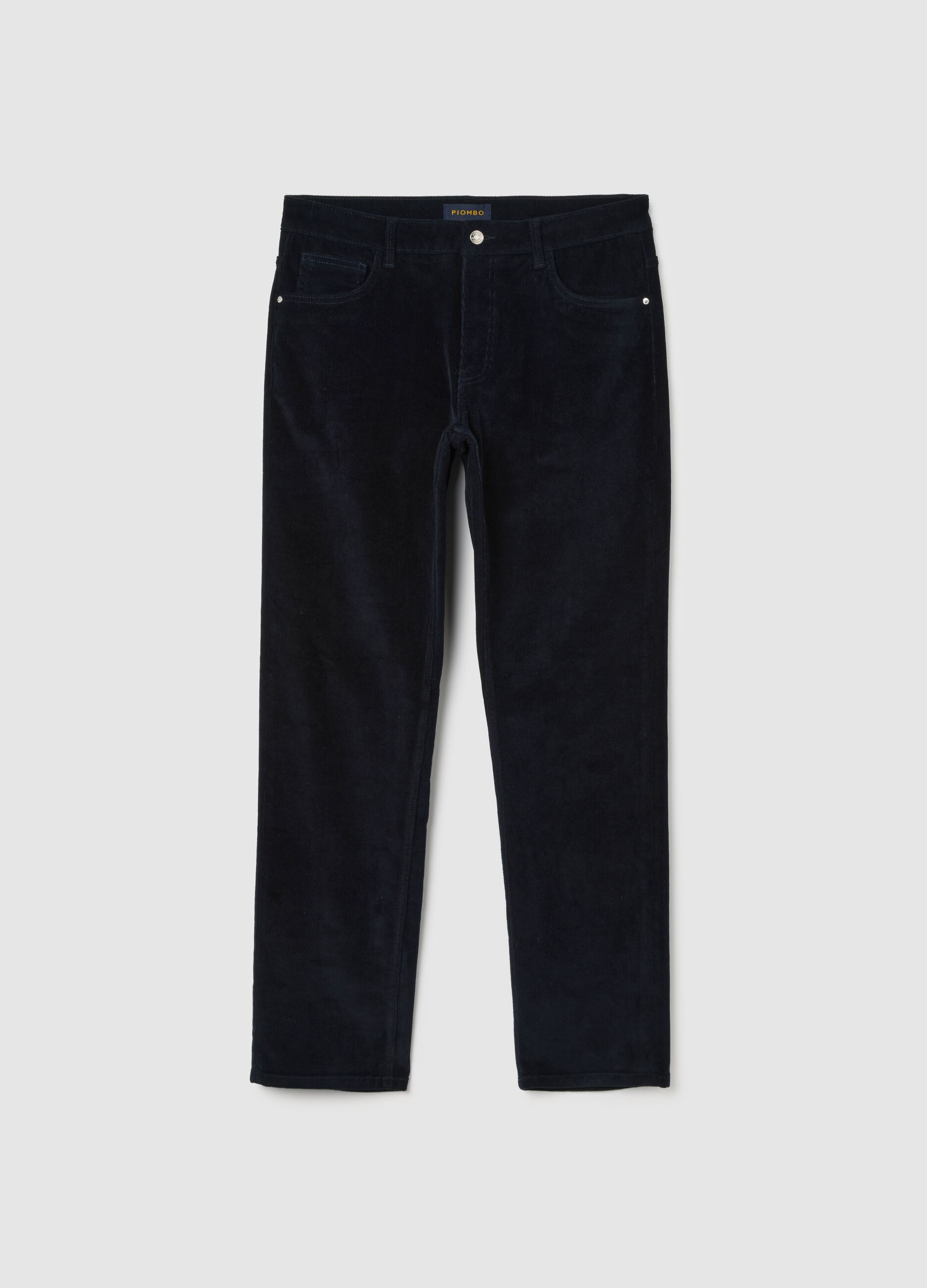 Blue Stretch Cotton Regular Fit Trousers