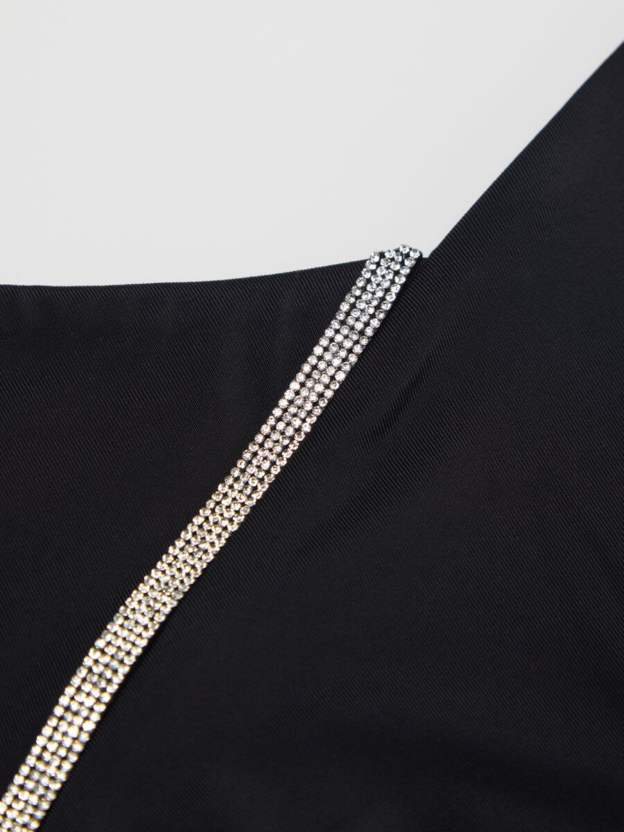 Women’s high-rise bikini briefs in black stretch fabric with diamanté details_1