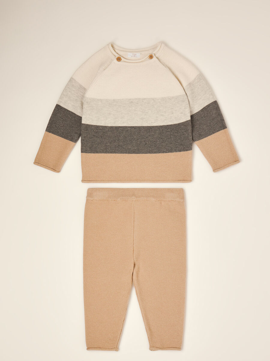 Completo beige in puro cotone con maglia e pantaloni_0