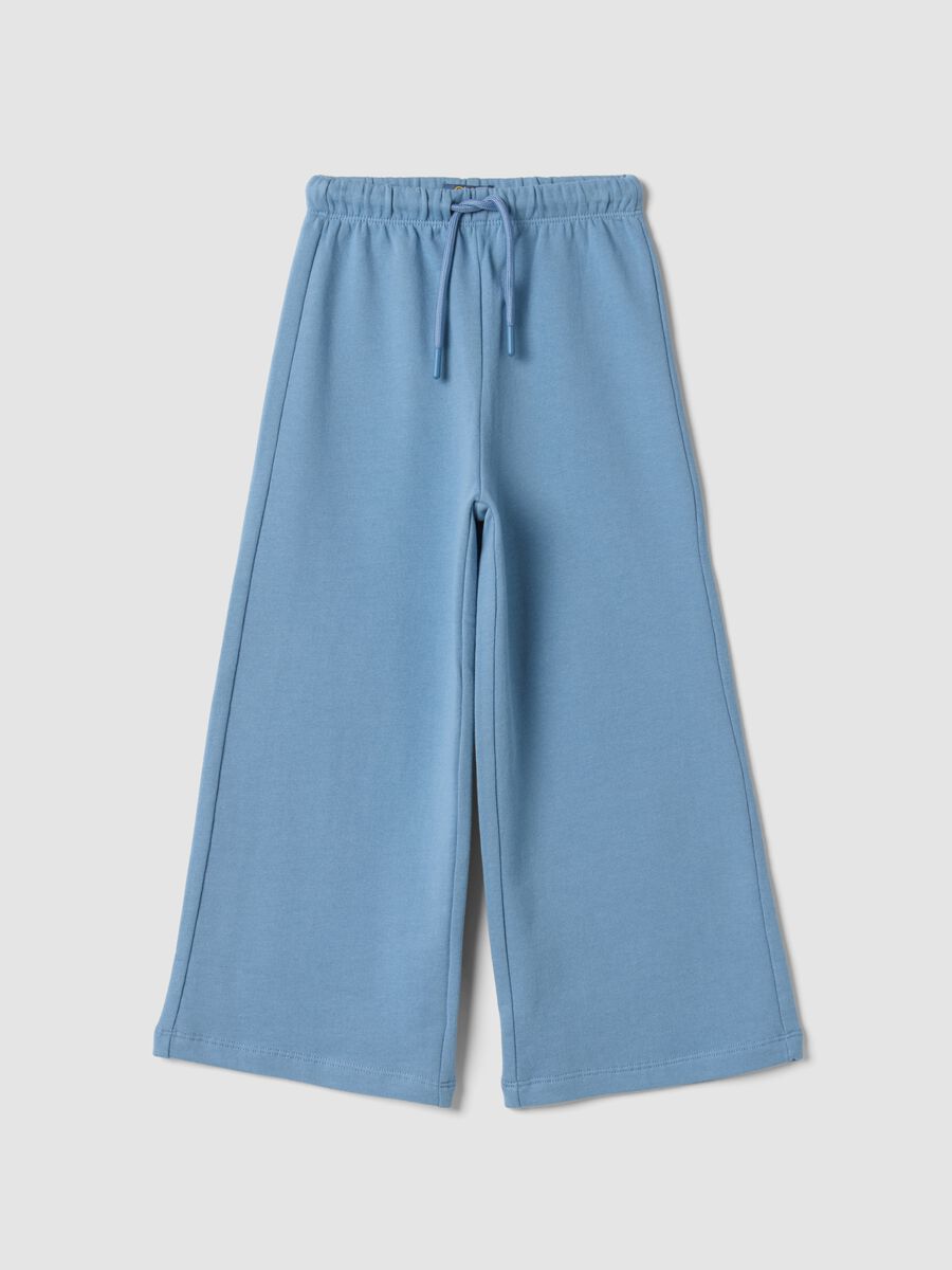 Pantaloni azzurri in puro cotone con vita elasticizzata regular fit_0