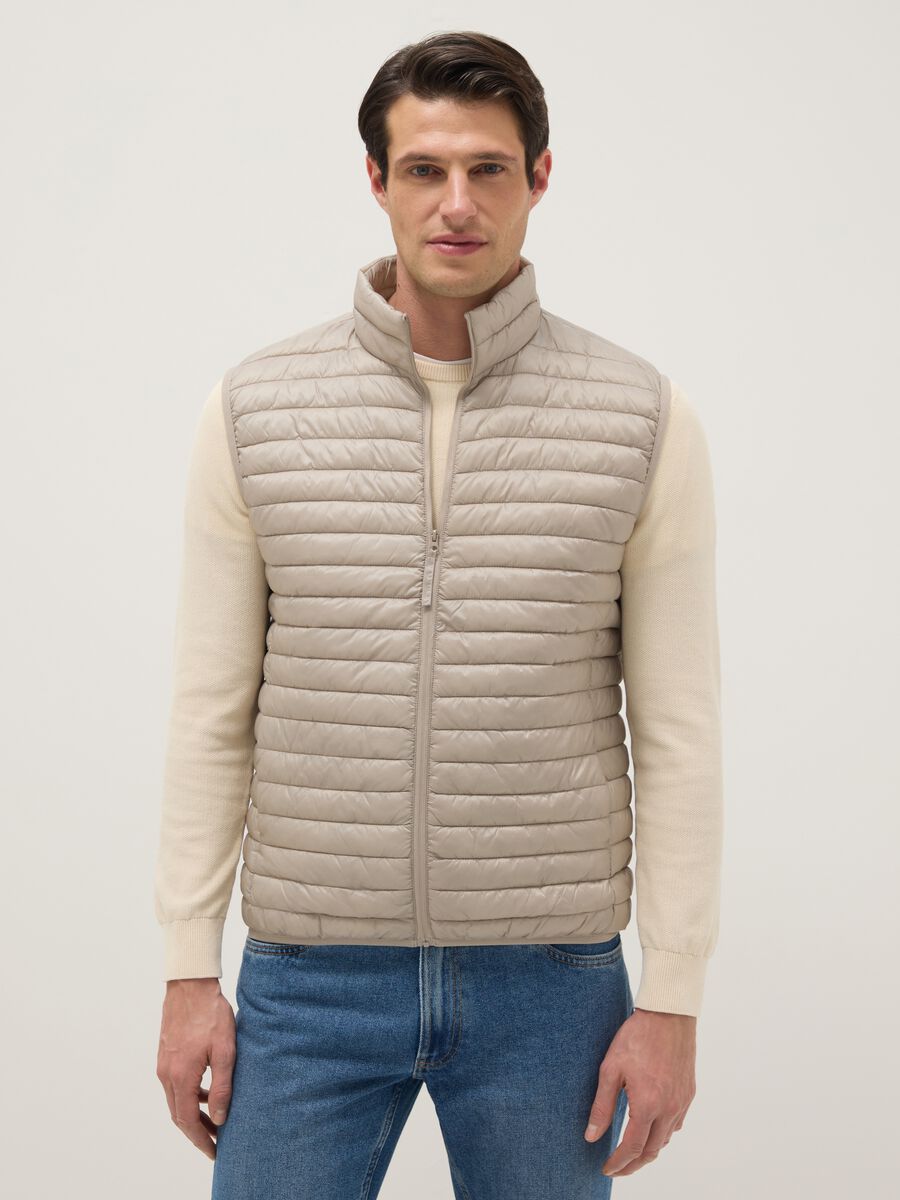 Ultra-light beige regular fit gilet without hood_0